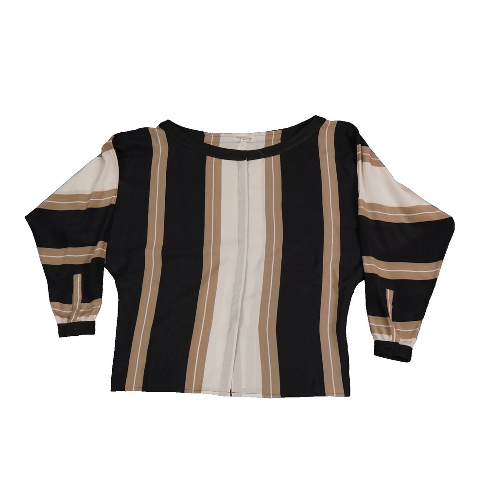 Gianni Versace Silk Shirt Womens 42 Black Brown Color Block Italy Vintage 70's
